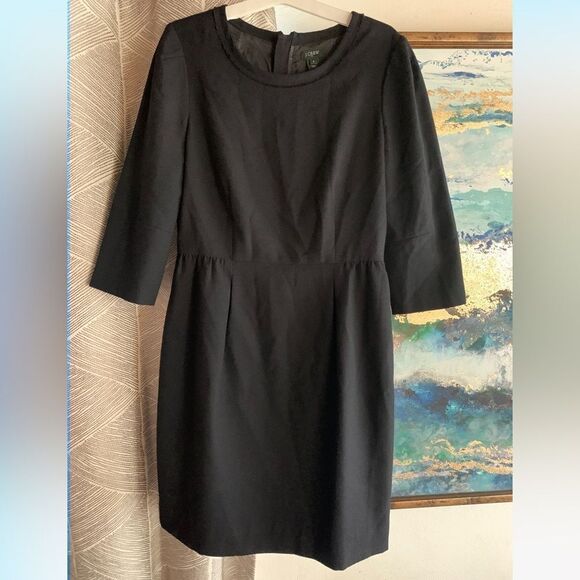 J. Crew Dress Womens Size 6 Black Wool Blend Knit 3/4 Sleeve - Picture 1 of 12